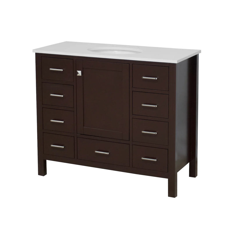 Claudett 42'' Single Bathroom Vanity with Top, Chocolate, Engineered White