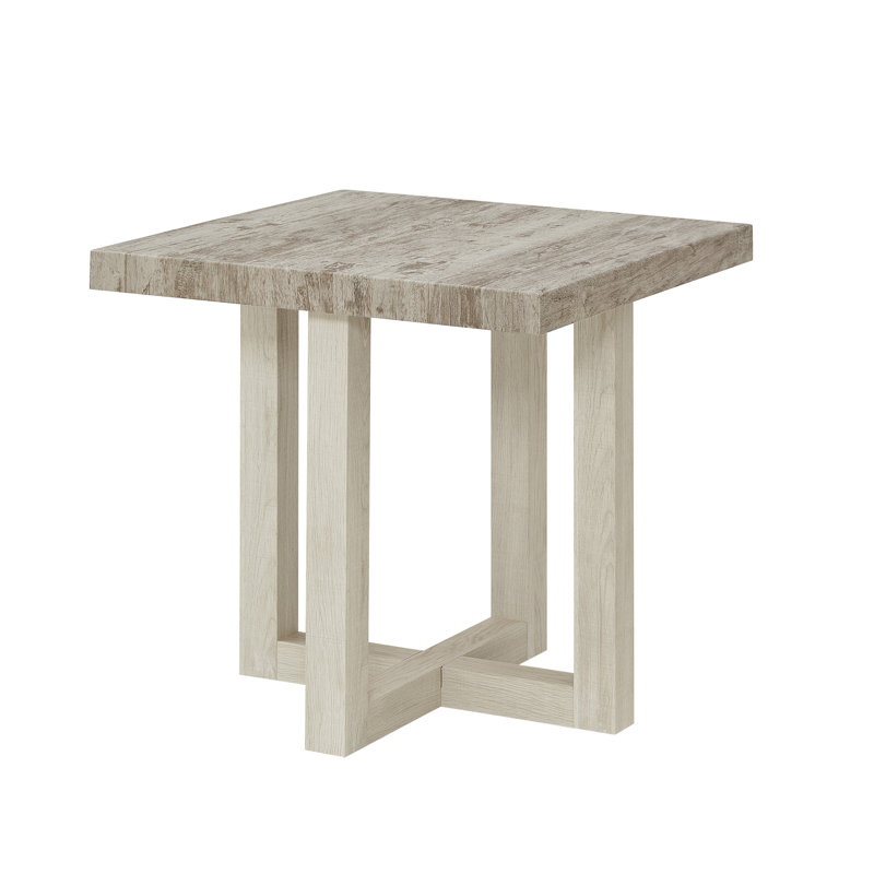Table de bout contemporaine Luno, H 22 po x l 22 po x P 22 po, Chêne pâle / blanc, Wood