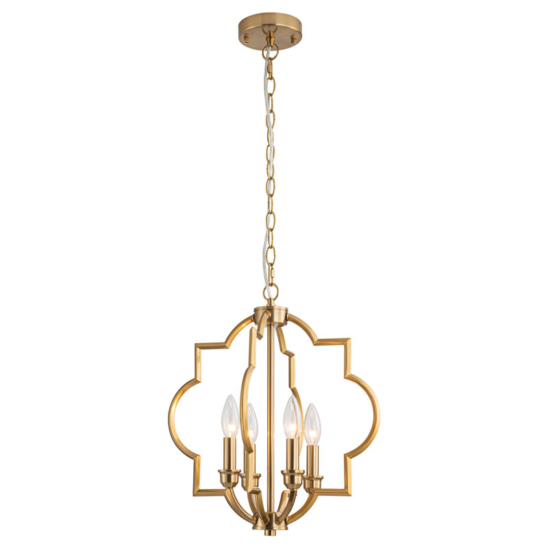 4-Light Brushed Gold Chandeliers for Dining Room, 15.6" Geometric Pendant Light Fixture