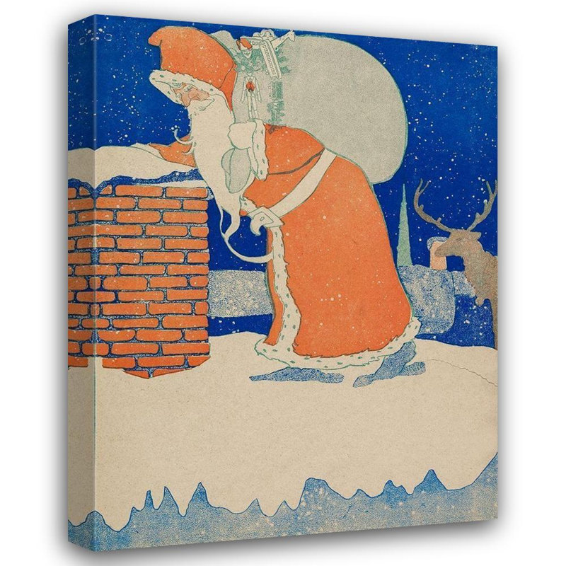 The Holiday Aisle® John Church Co, reproduction d'art sur toile tendue: Père Noël rétro à la cheminée