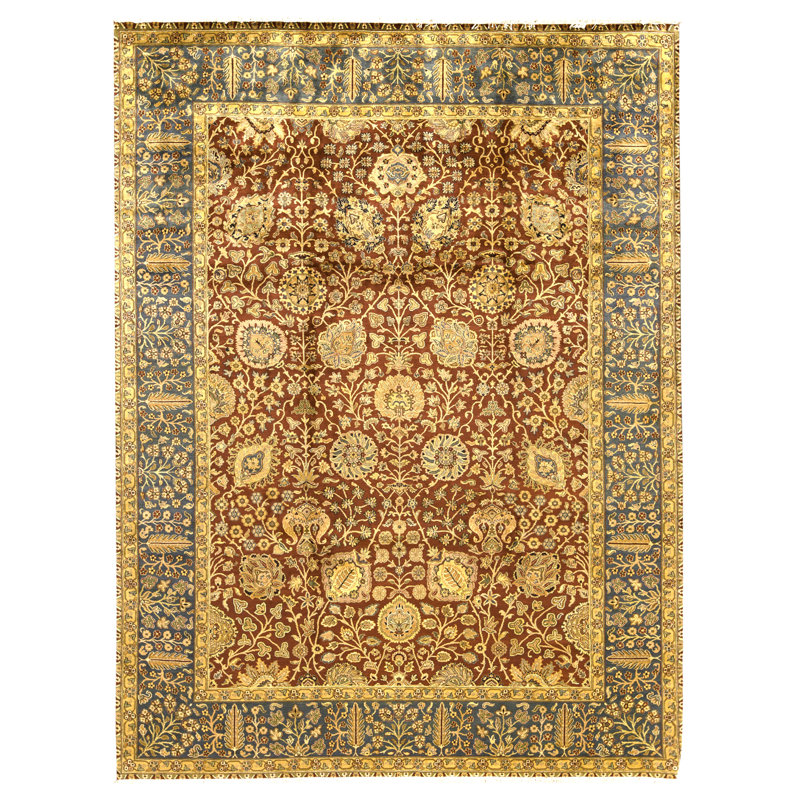 Tapis rouge et bleu noué à la main de haute qualité