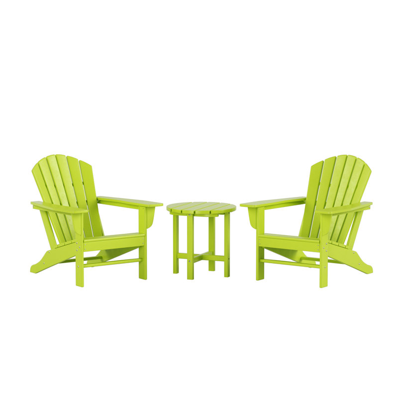 Altura Foldable Outdoor Adirondack Chair With Table, Lime Green