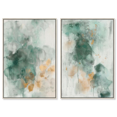 «Verdant Vapors Set», reproduction d'art sur toile par Art Remedy, cadre argenté, 16 x 24