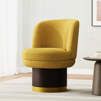 Fauteuil d'appoint pivotant jaune 360°, rembourré et doté d'une assise ergonomique incurvée et spacieuse. Parfait pour le salon, la chambre ou un appartement. Couleur : jaune. Revêtement en chenille. Un fauteuil confortable et relaxant.