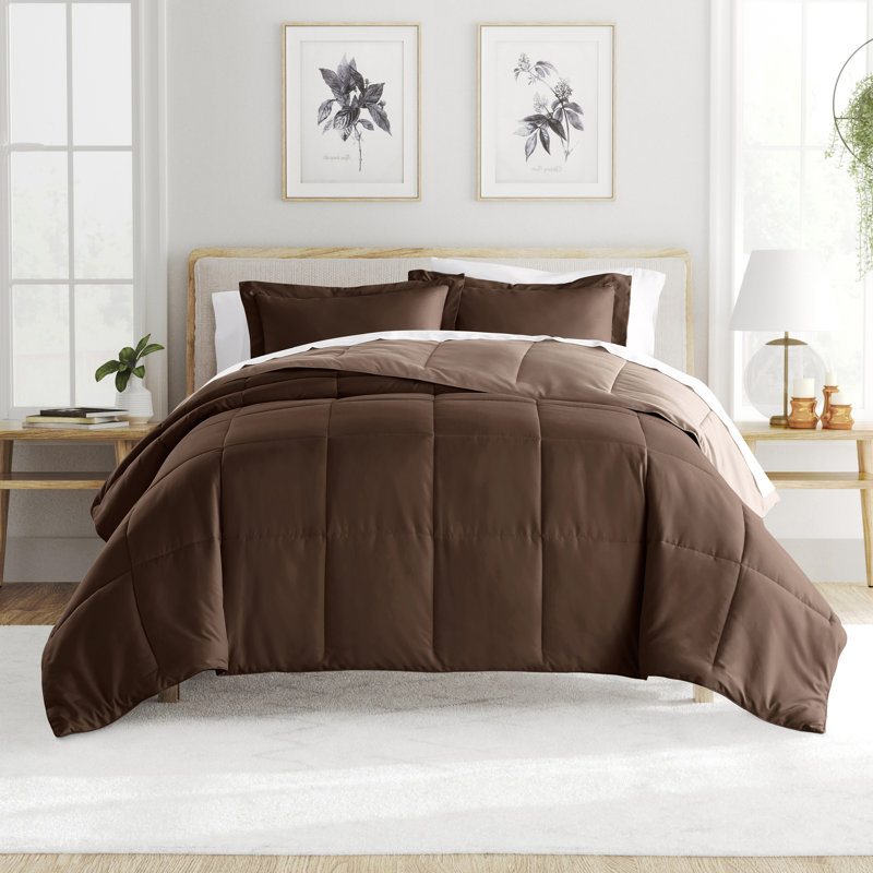 Reversible Down-Alternative Comforter Bedding Set, Twin/TwinXL Comforter + 1 Sham, Taupe
