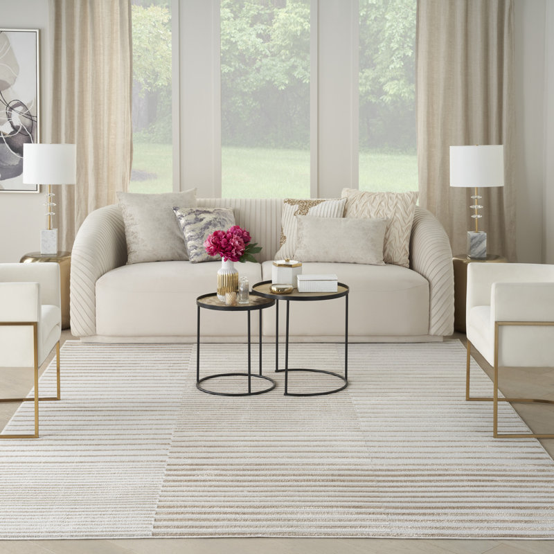 Abstract Machine Woven Polyester/Polypropylene Area Rug in Beige, Rectangle 9' x 12'