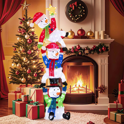 Bonhomme de neige de Noël illuminé et empilé 6 pi avec 155 lumières à DEL 