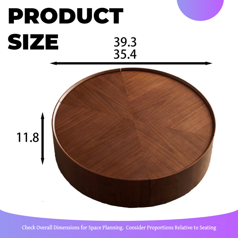 Table basse circulaire moderne en noyer pour le salon, la chambre à coucher et le bureau