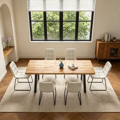 63.1-78.8'' Extendable Dining Table Set,7-Piece Modern Kitchen Table with 6 Upholstered Dining Chairs 