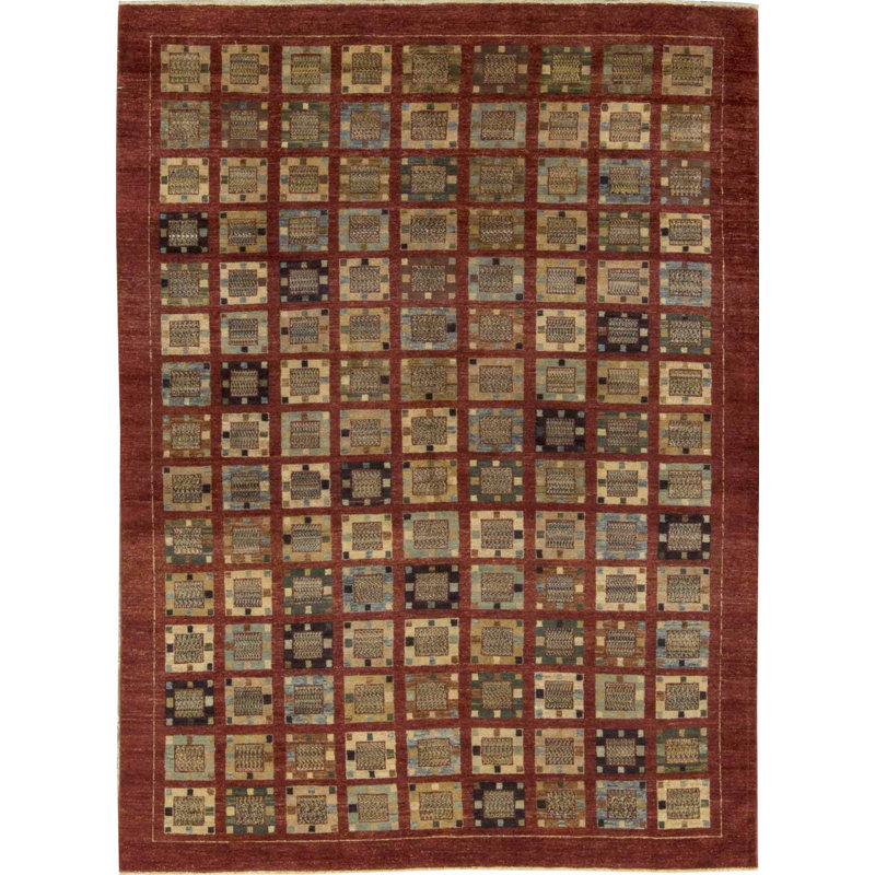 Tapis brun et vert de haute qualité noué à la main