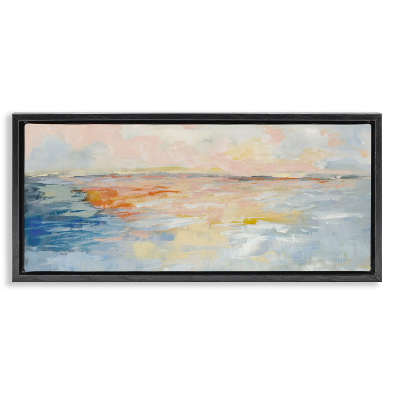 «Vast Abstract Sea Sunrise», art par Jacob Q, H 11 po x l 25 po, Cadre flottant noir de jais