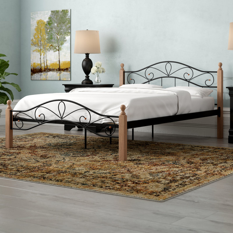 Wainfleet Bed Frame, Beige/Black, European Double (140 x 200 cm)