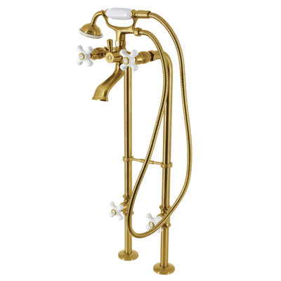 Kingston Brass Kingston Three-Handle 2-Hole Freestanding Clawfoot Tub Faucet Package with Supply Line and Stop Valve