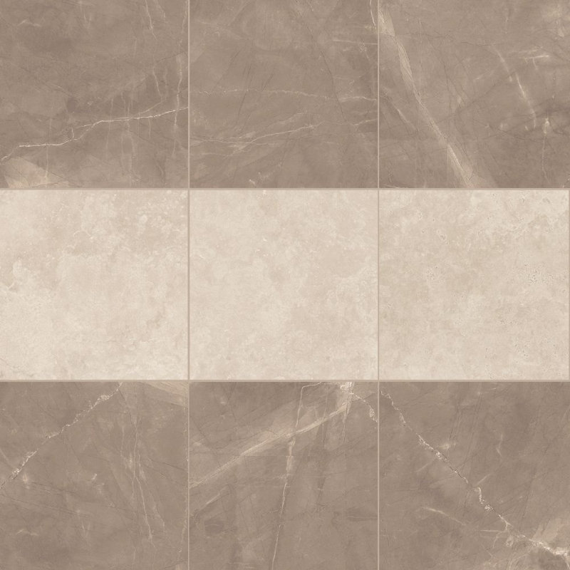 Carreau de porcelaine mat pour plancher et mur 12 po x 12 po Windsor, Damier bronze et Crema Marfil