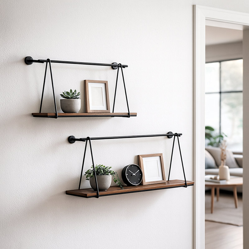 Decorative Metal Industrial Swing Wall Art Storage for Home Decor - Modern Wall Hanging Accent for Office or Bedroom - Set Of 2, 24", 18", Brown & Black