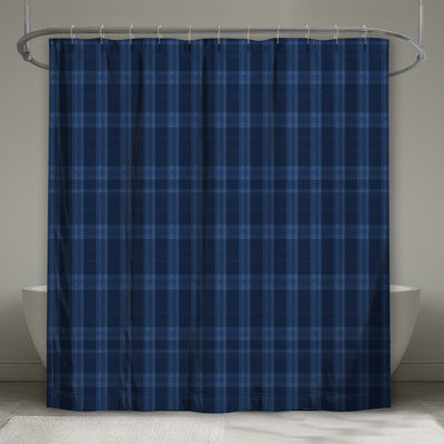 Navy Blue Plaid Shower Curtains Extra Long