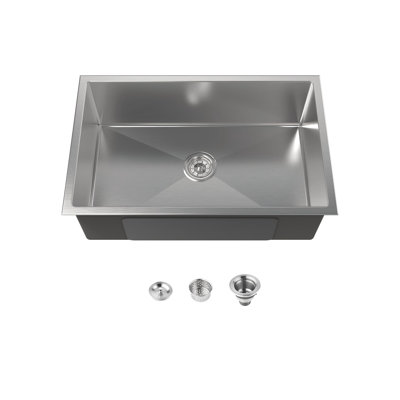 Évier de cuisine en acier inoxydable fait main, 76 x 48 cm, fini nickel brossé, à encastrer sous plan, une cuve