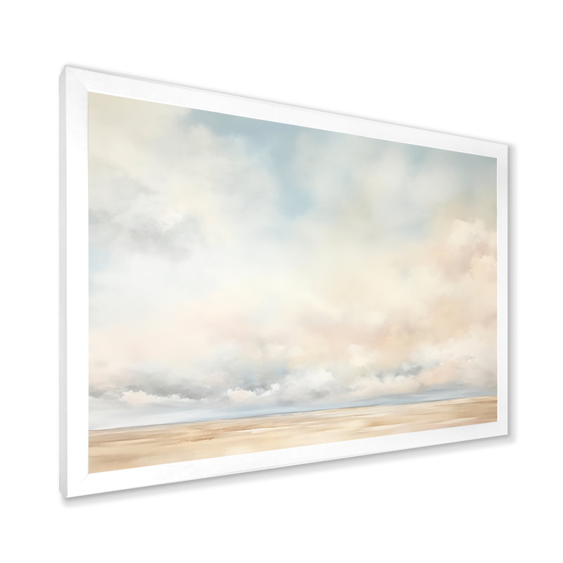 Minimalisme, ciel nuageux, paysage I sur toile, Cadre simple blanc, H 34 po x l 44 po x P 1,5 po