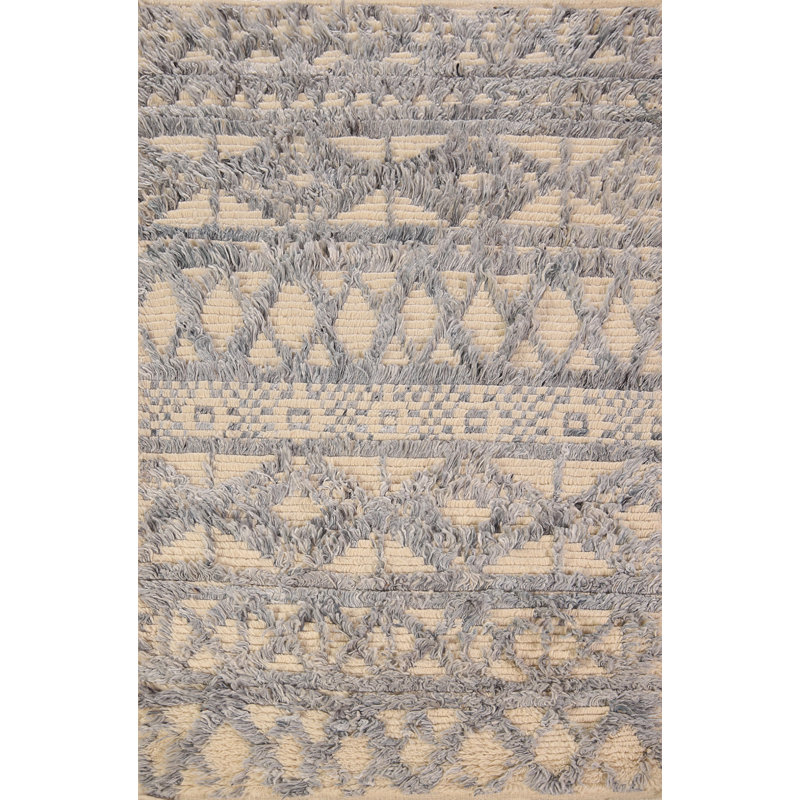 Geometric Moroccan Shaggy Oriental Rug 4x6