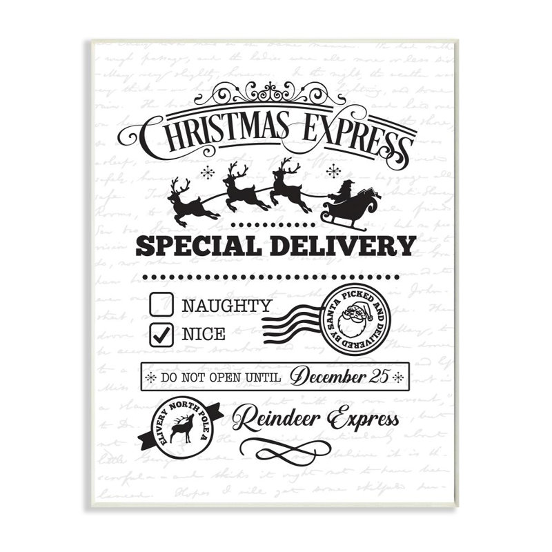 Forfait Noël express - reproduction d'art textuel, Plaque en bois, H 15 po x l 10 po