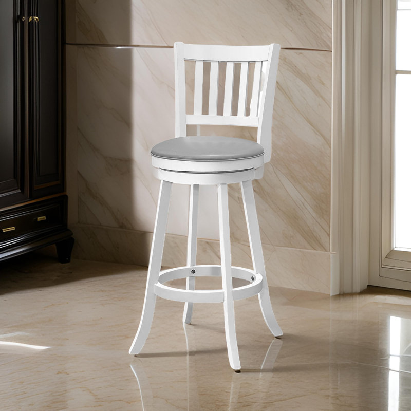 Ensemble de 2 tabourets Leo, pivotant, similicuir, bois massif, Tabouret de bar (siège d'une hauteur de 29 po), Gris, blanc