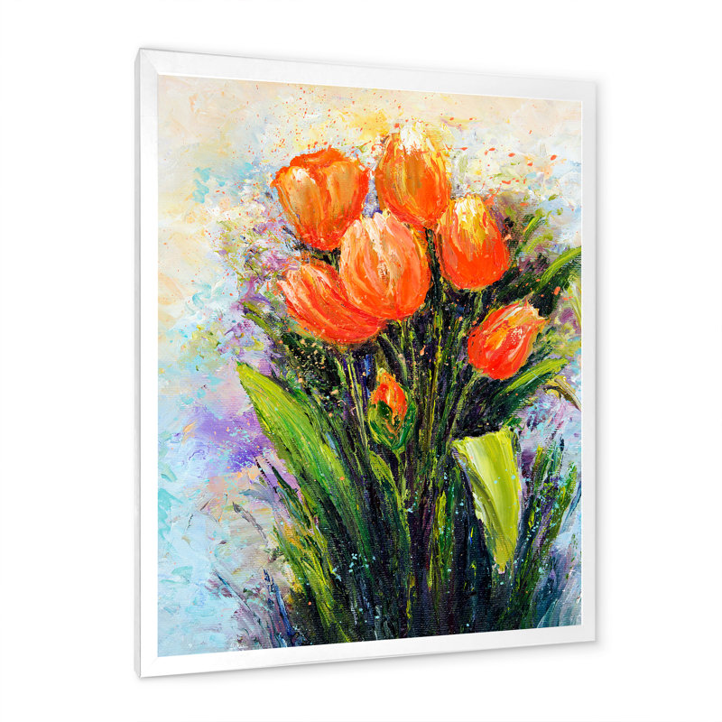 «Abstract Orange Tulips Flowers», reproduction d'art sur toile traditionnelle, Cadre photo blanc, H 36 po x l 24 po x P 1 po