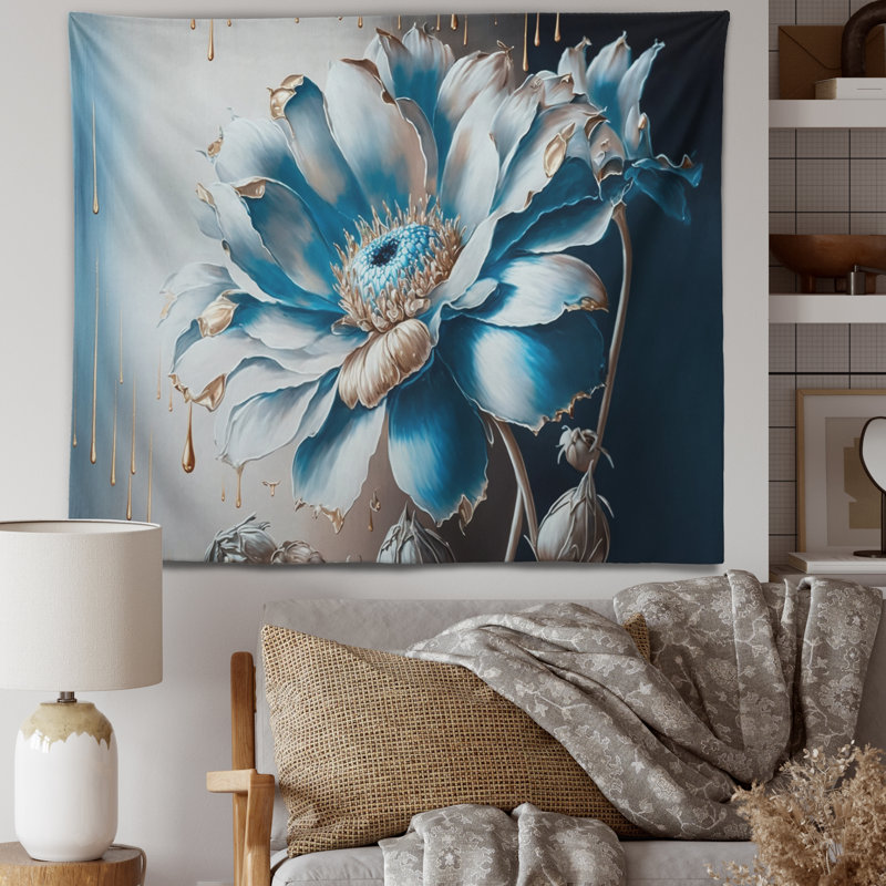 Ice Blue Daisy I Polyester Tapestry, 50" H x 60" W