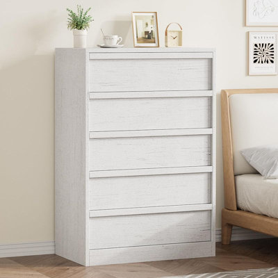 5-Drawer Tall Storage Cabinet in White - Large Capacity  Organizer with Deep Drawers for Living Room. Bedroom. Nursery. or Entryway