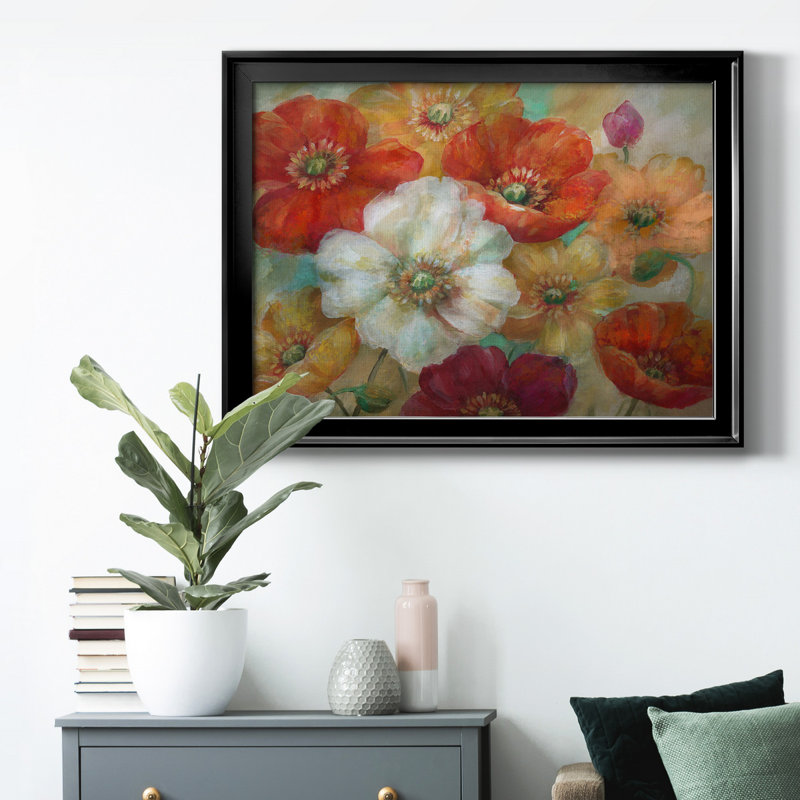 Poppycentric - Peinture sur toile encadrée, H 22,5 po x l 30,5 po x P 1,5 po, Noir