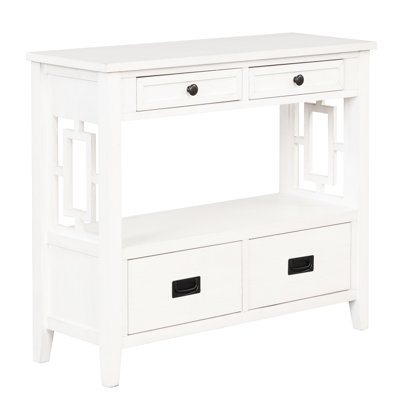 Console Table In Antique White. Solid Pine Wood. 4 Drawers & 1 Shelf. For Living Room, Bedroom, Hallway. Spacious Storage Capacity Style