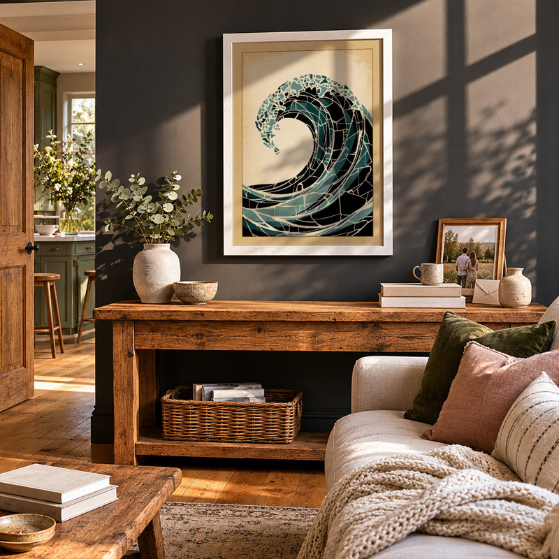 The Great Wave Japandi - Print, A3 - 42.0 x 29.7 cm, White