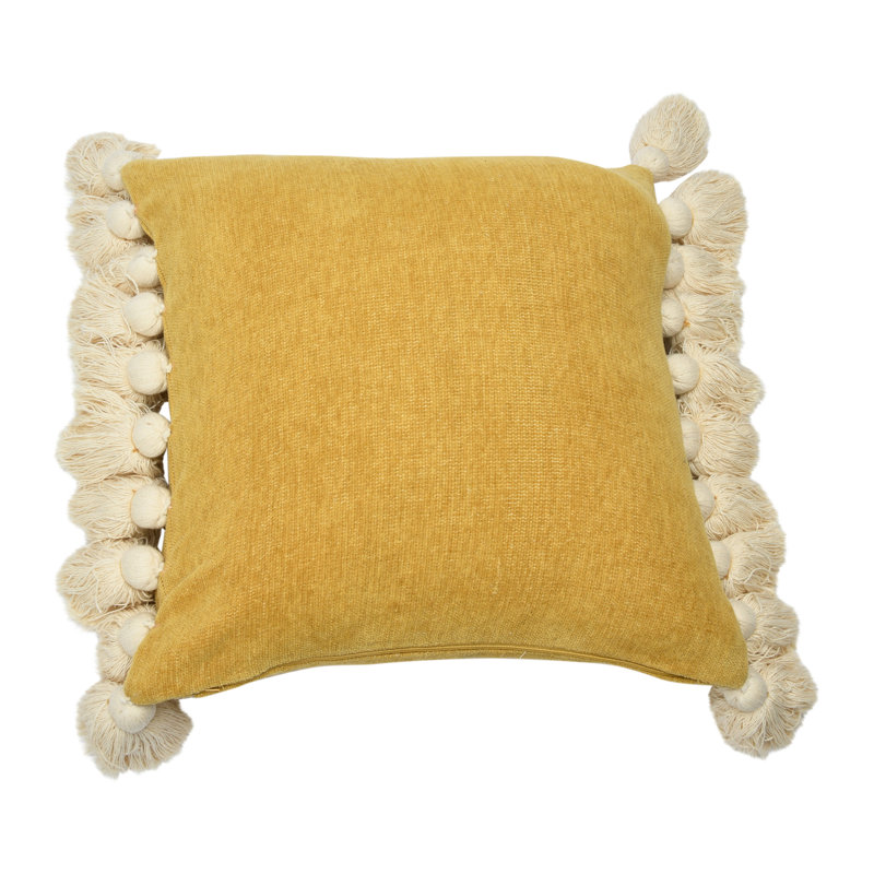 Tassels Cotton Reversible Throw Pillow, Yellow, 18" x 18"