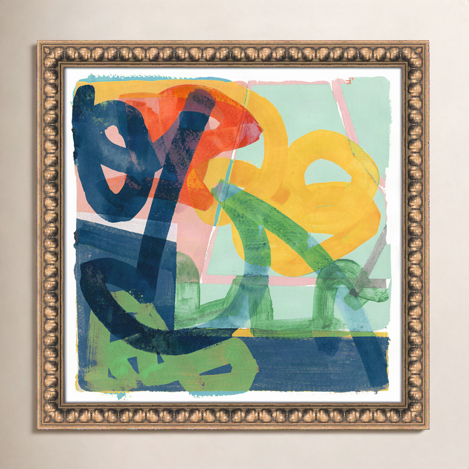 Dwyer "Link" Painting by Cartissi, Gold Bead Framed, 18" H x 18" W x 1.13" D