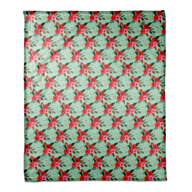 Jeté polaire rouge à motif floral, Menthe