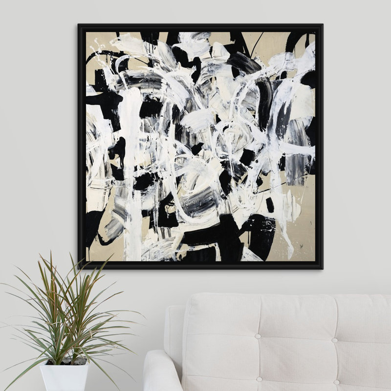 « double talk », peinture sur toile, H 31,7 po x l 31,7 po x P 1,75 po, Cadre flottant noir