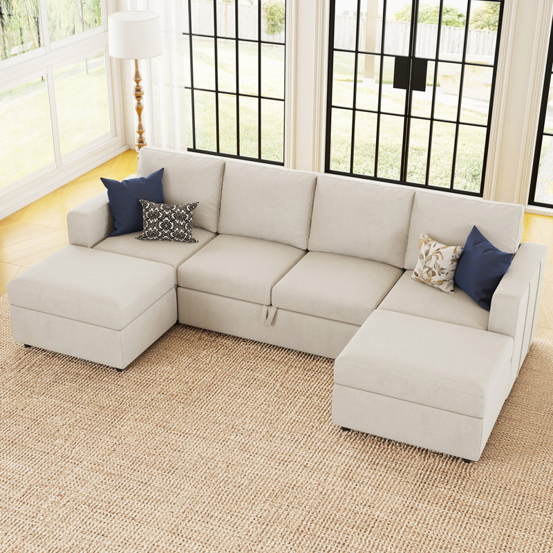 Rafael U Shaped Sofa Set Convertible Large Pull out Sofa Bed Livingroom Sleeper Modular Sectional Couch With Storage Ottoman