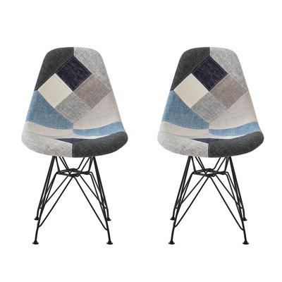 Patchwork Accent Chair Bohemian Style Fabric‎ Chair With Chromed Legs Geometric Pattern Chair, 18"D X 21"W X 32"H, Set Of 2