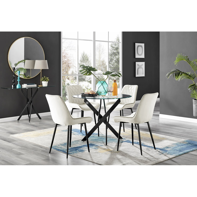 4 - Person Dining Set, Cream/Black