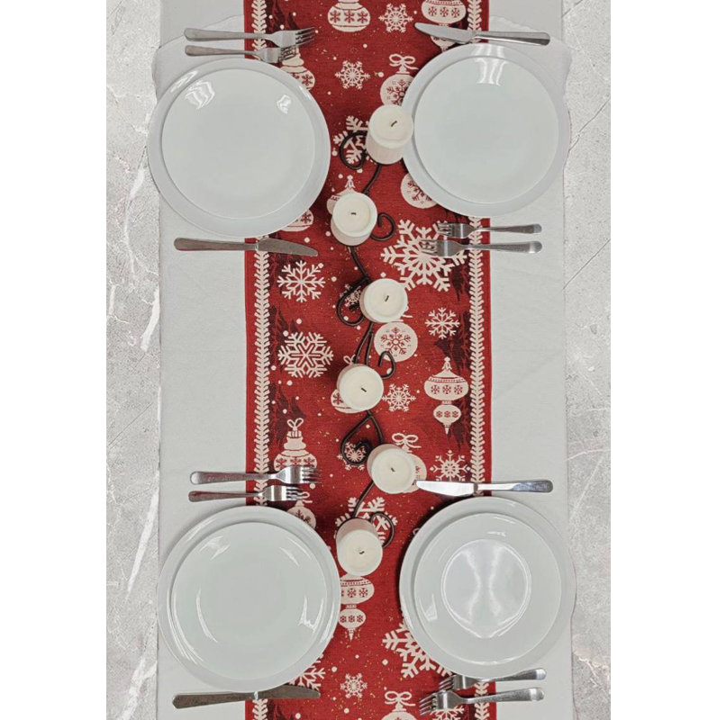 Red Christmas Ornaments Table Runner F07M5-10B
