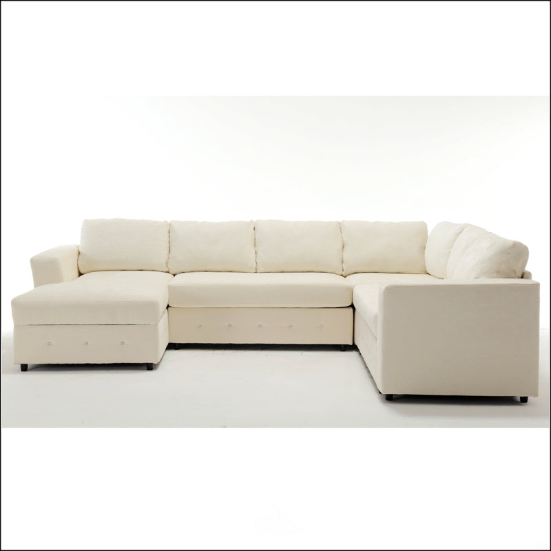 110.75" Sectional Sofa, Beige Chenille