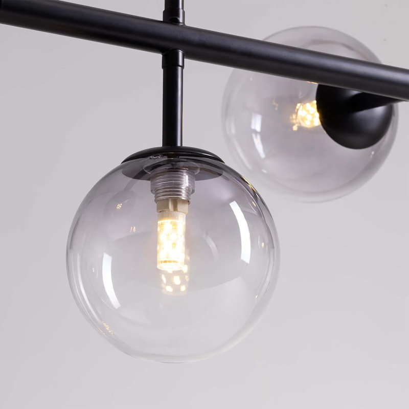 Mid Century Modern Linear Chandelier With Adjustable Glass Pendant Lights For Dining Room, Kitchen Island, And Living Room
