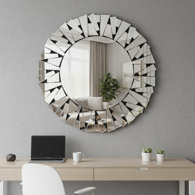 Grand miroir rond en verre sans cadre de 3 pi, design moderne, verre épais de haute qualité, facile à suspendre