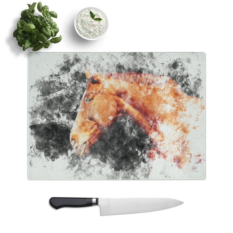 Tempered Glass Chestnut Brown Horse Chopping Board, 28.5 cm x 39 cm