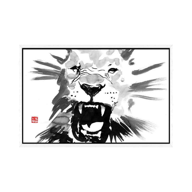 Lion by Péchane - Print on Canvas, White Framed, 101.6 cm H x 66.04 cm W