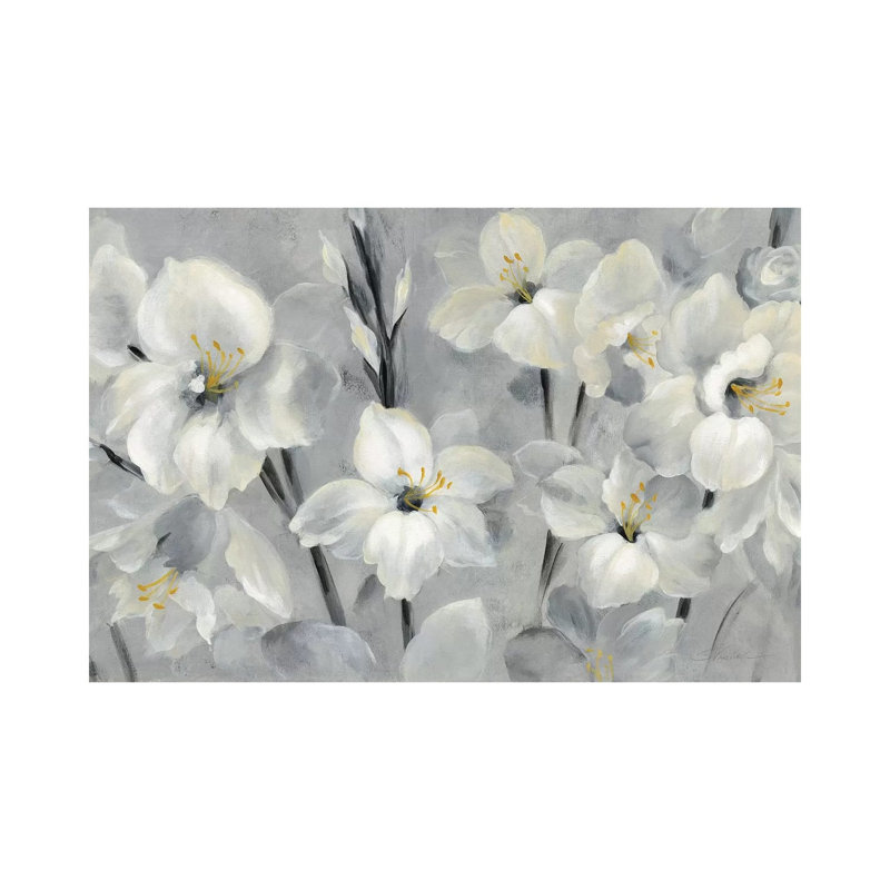 Flowers On Grey by Silvia Vassileva - Wrapped Canvas Painting, 20.32 cm H x 30.48 cm W