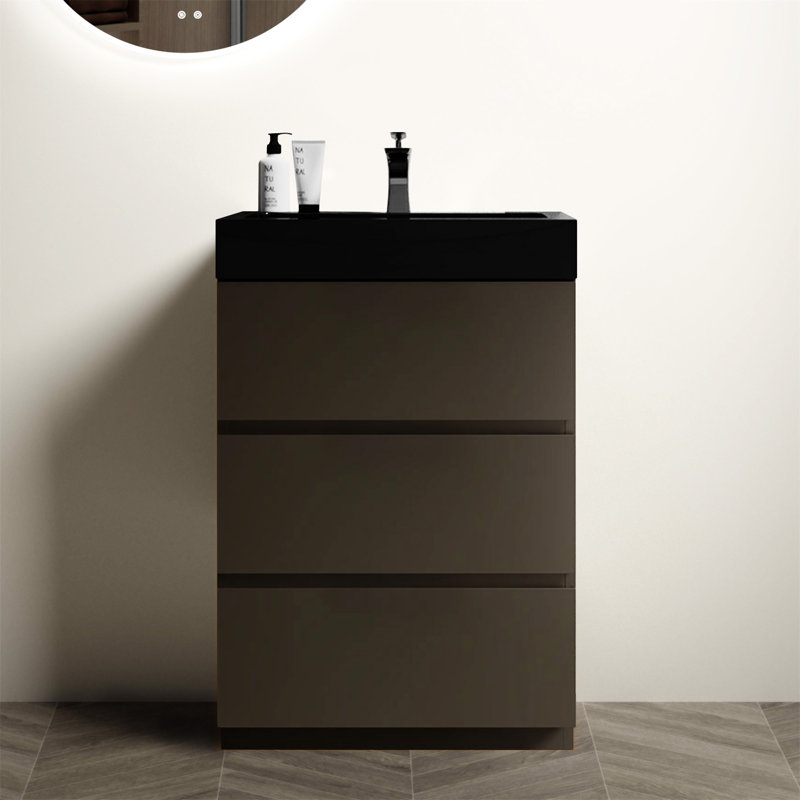 Alice 24" Walnut Bathroom Vanity With Sink  with Drawer,Bathroom Storage Cabinet, Black, Gray