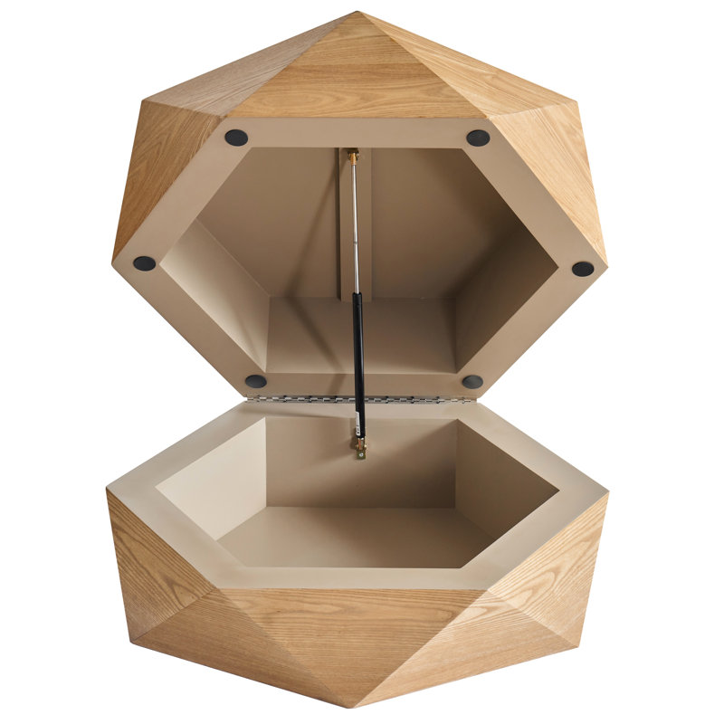 Table basse à rabat 36,09 po Polygon, finition naturelle, placage en bois massif de haute qualité, rangement dissimulé, sans assemblage, convient à la table de détente de chambre à coucher