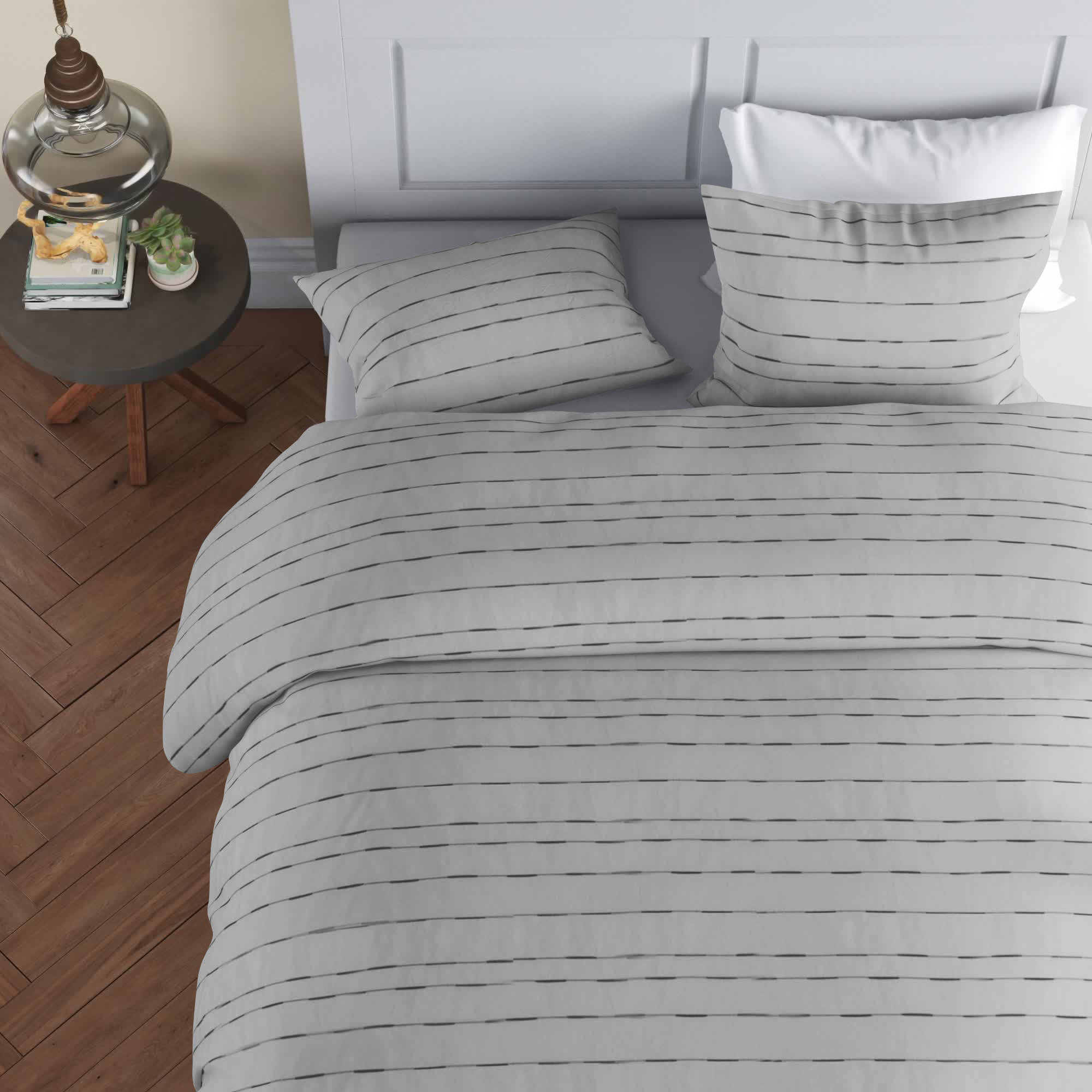 Zari Cotton Percale Duvet Cover Set, Gray, Queen Duvet Cover + 2 Standard Shams