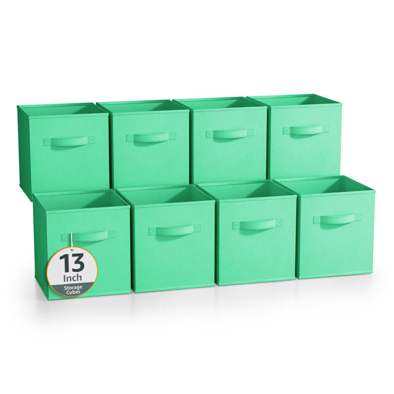 Sorbus 13 Inch Storage Bins - Sturdy Collapsible Fabric Storage Cubes with Handle - 8 Foldable Baskets for Organizing Clothes, Toys, Books - Storage Baskets for Shelves, Closets, Teal