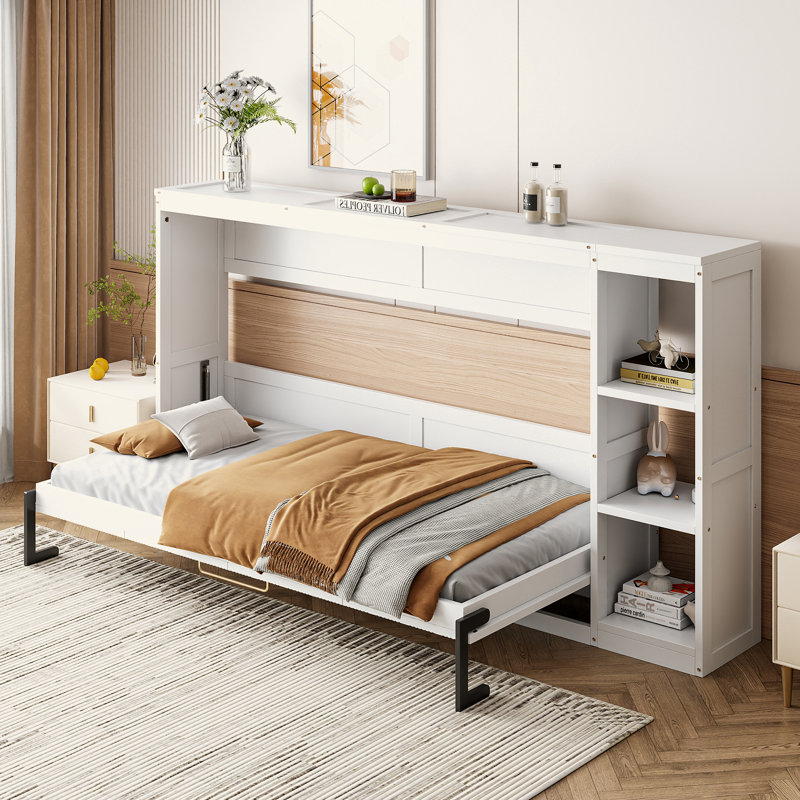 Murphy Bed With Bookshelf, Twin, White